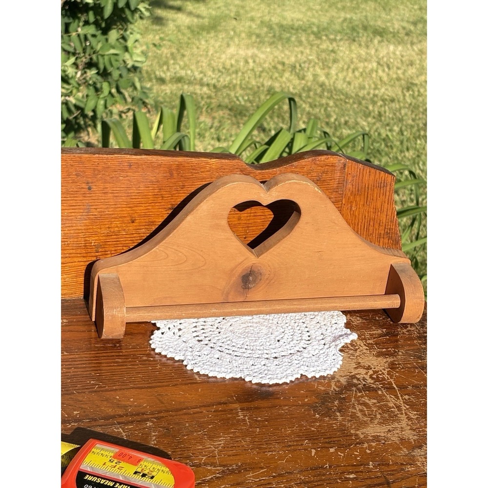 Rustic Heart Wood Towel Rack Kitchen Bath Handmade Signed Cottagecore Grandma